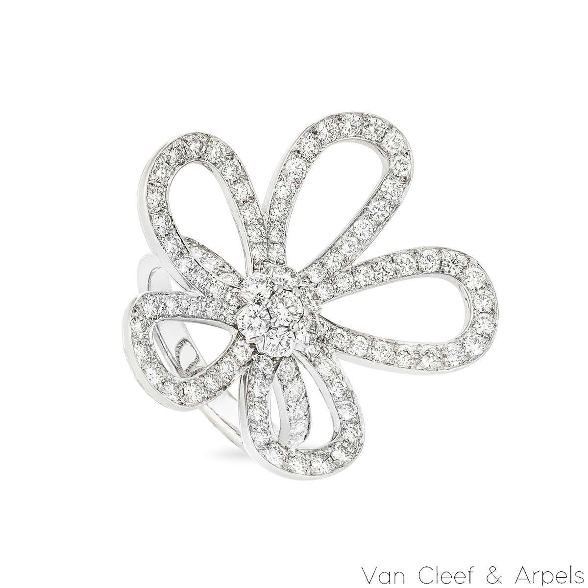 Van Cleef & Arpels White Gold Diamond Flowerlace Ring Size 52 2.81ct VCARP05300